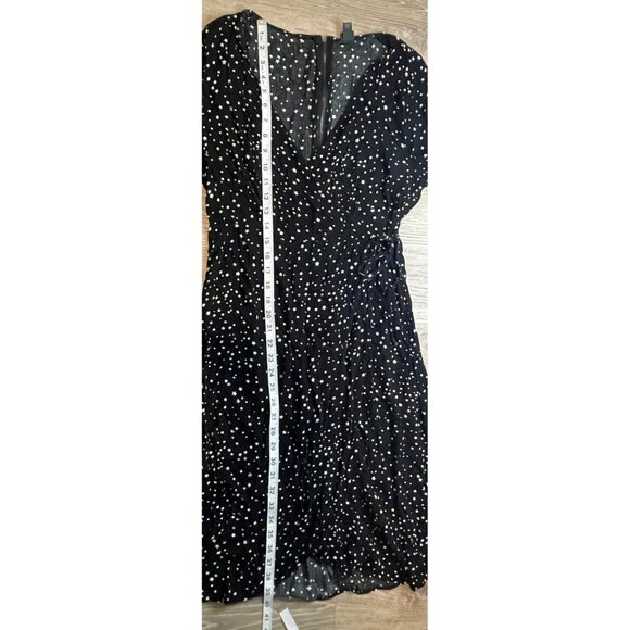 Wild Fable Black Star Patterned Faux Wrap Midi Length Dress Sz M - Picture 8 of 9